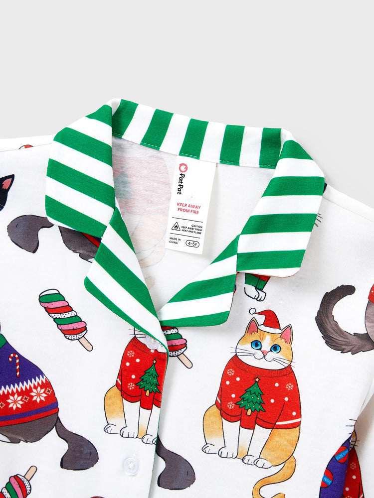 Christmas Matching Family Pajamas Set Christmas Cat Print PJS with Christmas Socks Multi-color