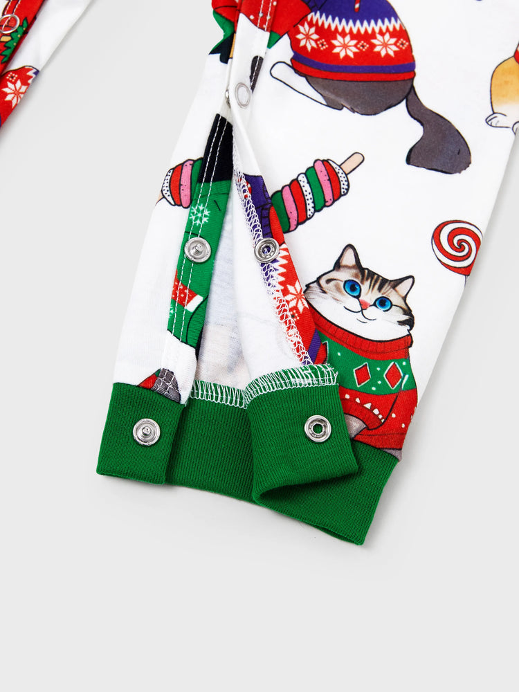 Christmas Matching Family Pajamas Set Christmas Cat Print PJS with Christmas Socks Multi-color