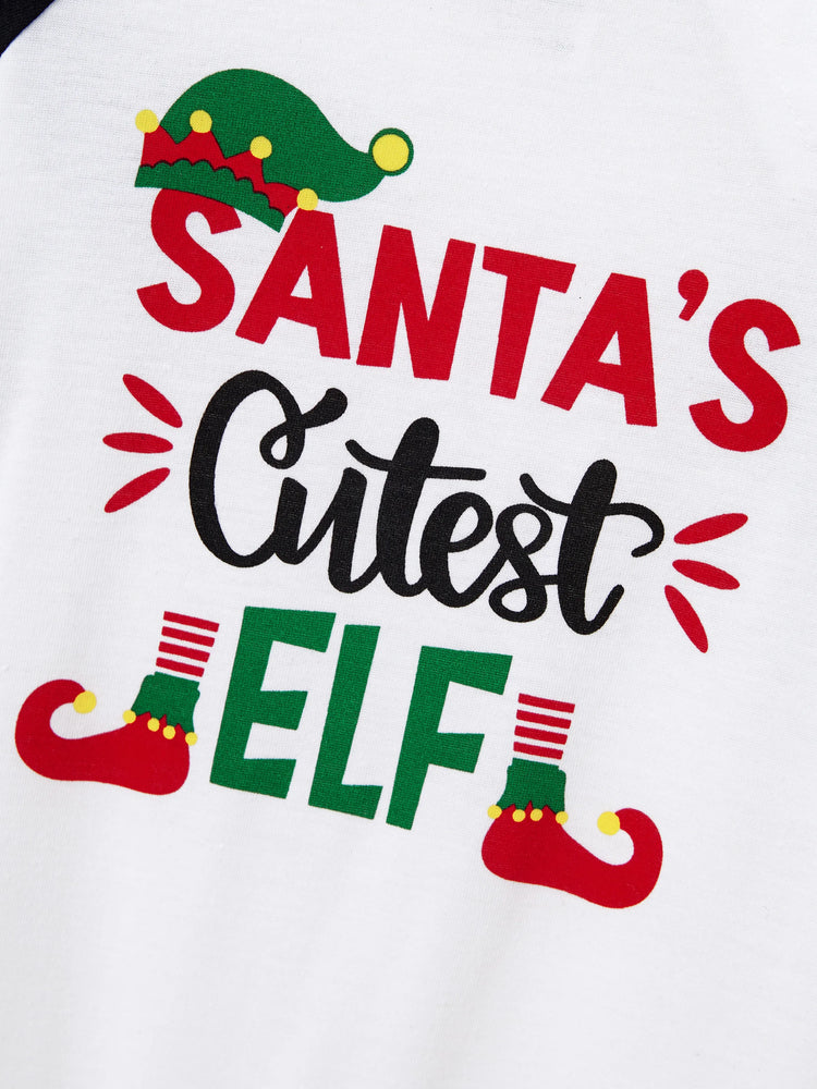 Weihnachts-Passendes Familienpyjama-Set SANTA'S Cutiest ELF Letterprint Langärmeliger grüner Gitterpyjamas mit Weihnachtssocken grün