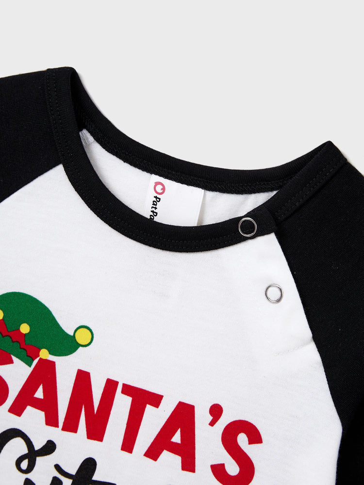 Weihnachts-Passendes Familienpyjama-Set SANTA'S Cutiest ELF Letterprint Langärmeliger grüner Gitterpyjamas mit Weihnachtssocken grün
