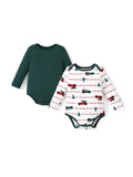 Bamboo Baby Bodysuits 2-piece Flora Long Sleeve Rompers for Baby Girls Infant Green