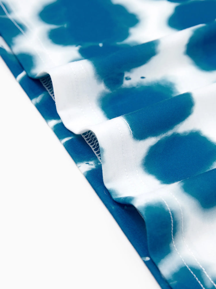 Christmas Matching Family Pajamas Set Tie-dye Snowman Print Blue PJS with Christmas Socks Deep Blue