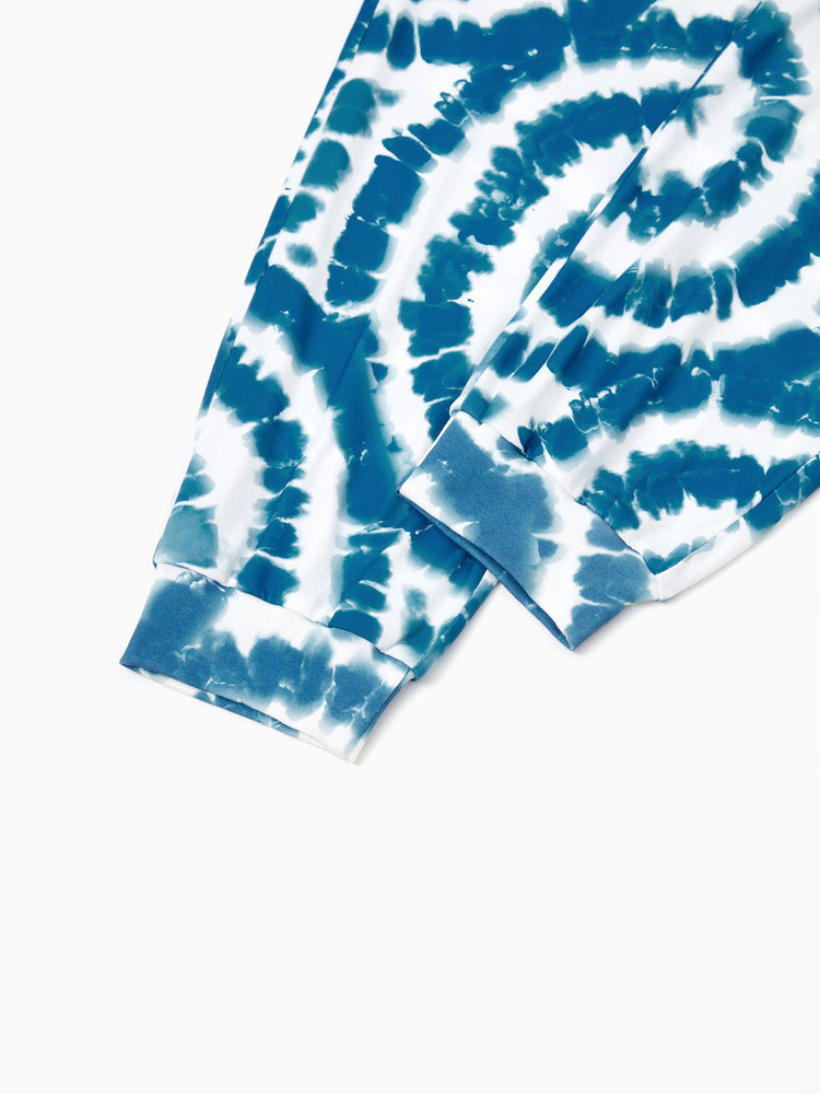 Christmas Matching Family Pajamas Set Tie-dye Snowman Print Blue PJS with Christmas Socks Deep Blue