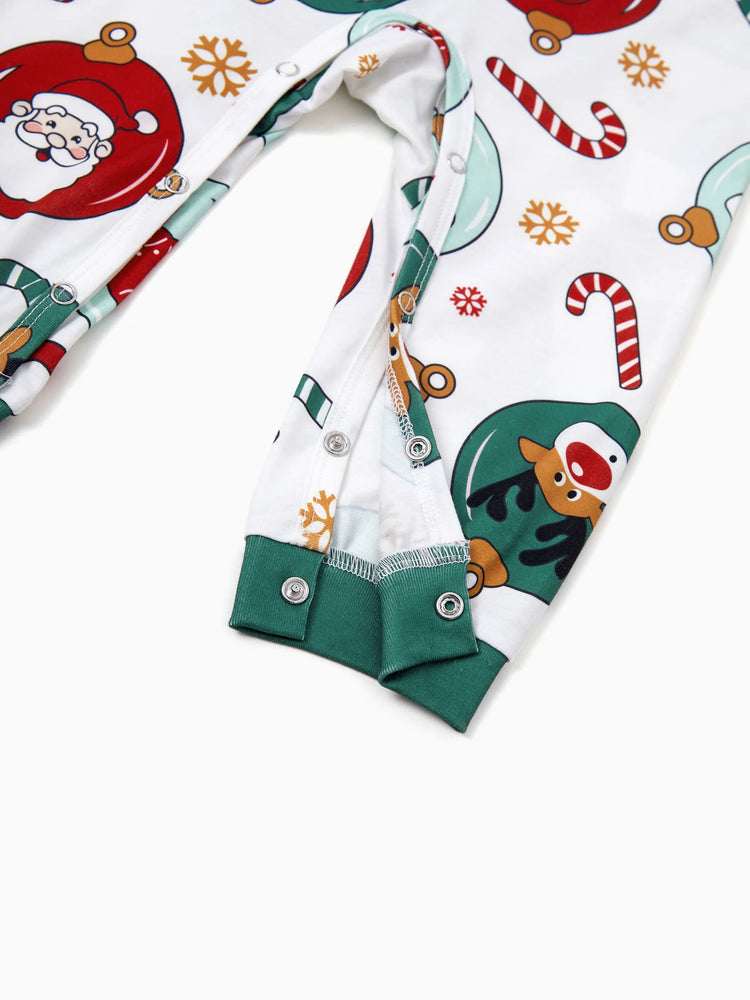 Ensemble pyjama de Noël assorti pour toute la famille, motif renne et père Noël, avec chaussettes de Noël vertes