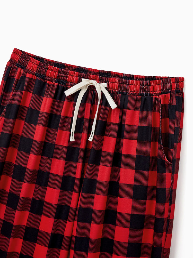 Christmas Matching Family Pajamas Set Allover Red Grid Print Long-sleeve Collared PJS with Christmas Socks Red