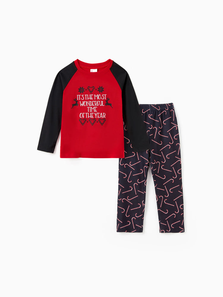 Christmas Letter Print Family Matching Pajamas Sets Red