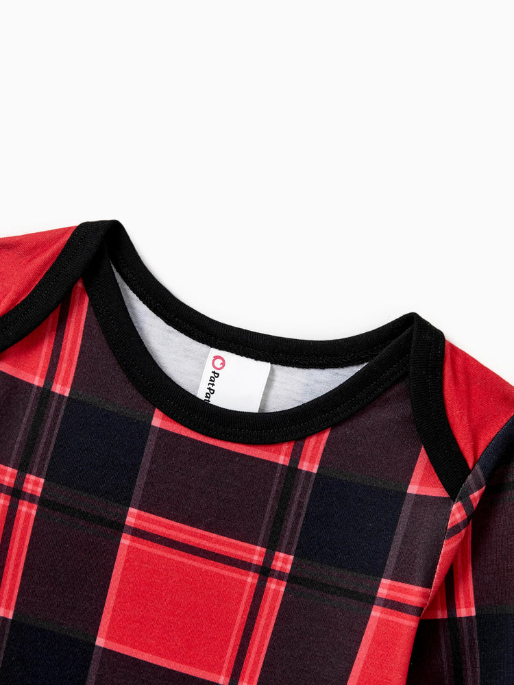 Christmas Matching Family Pajamas Set Allover Red and Black Grid Print Long-sleeve PJS with Christmas Socks Red