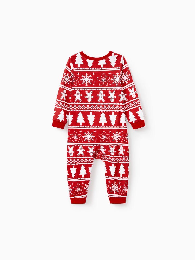 Christmas Matching Family Pajamas Set Gingerbread and Christmas Tree Print Red PJS with Christmas Socks Red