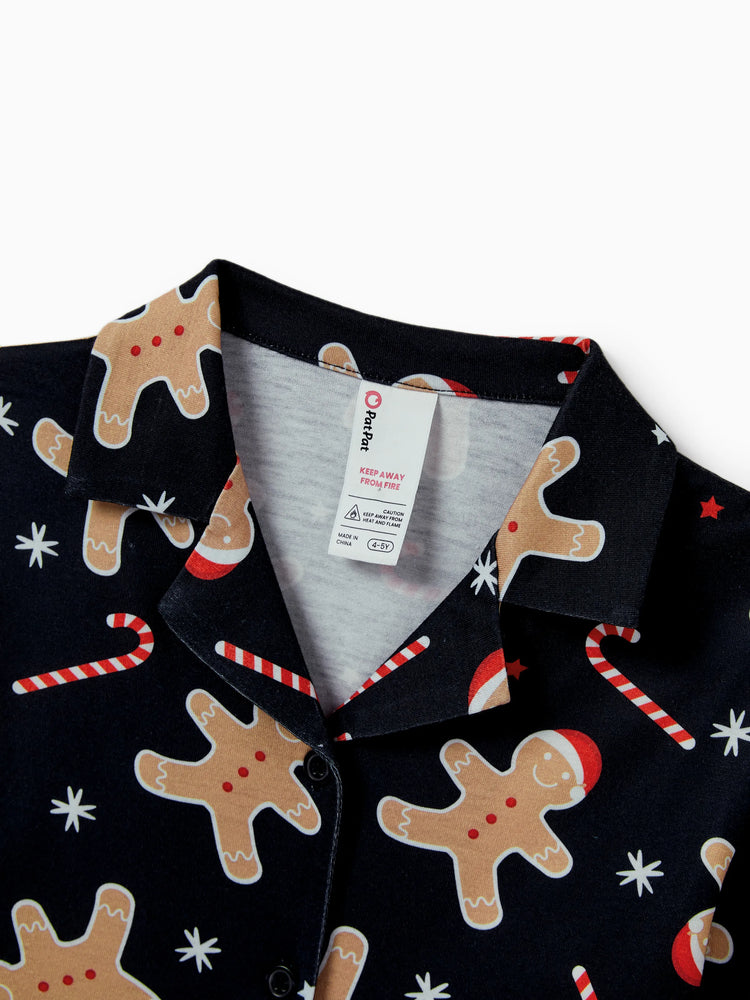 Ensemble pyjama de Noël assorti pour toute la famille, imprimé pain d'épices, noir, avec chaussettes de Noël noires