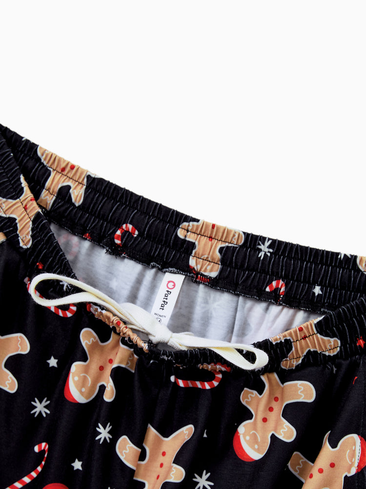Ensemble pyjama de Noël assorti pour toute la famille, imprimé pain d'épices, noir, avec chaussettes de Noël noires