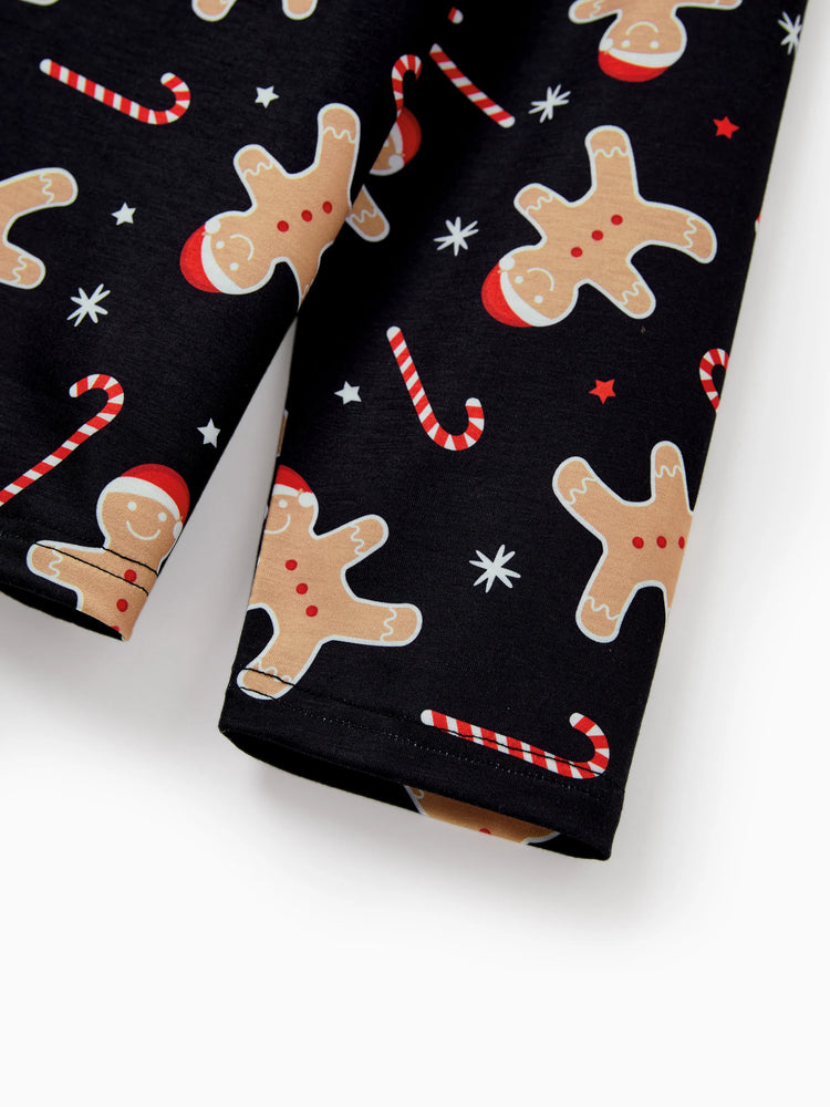 Ensemble pyjama de Noël assorti pour toute la famille, imprimé pain d'épices, noir, avec chaussettes de Noël noires