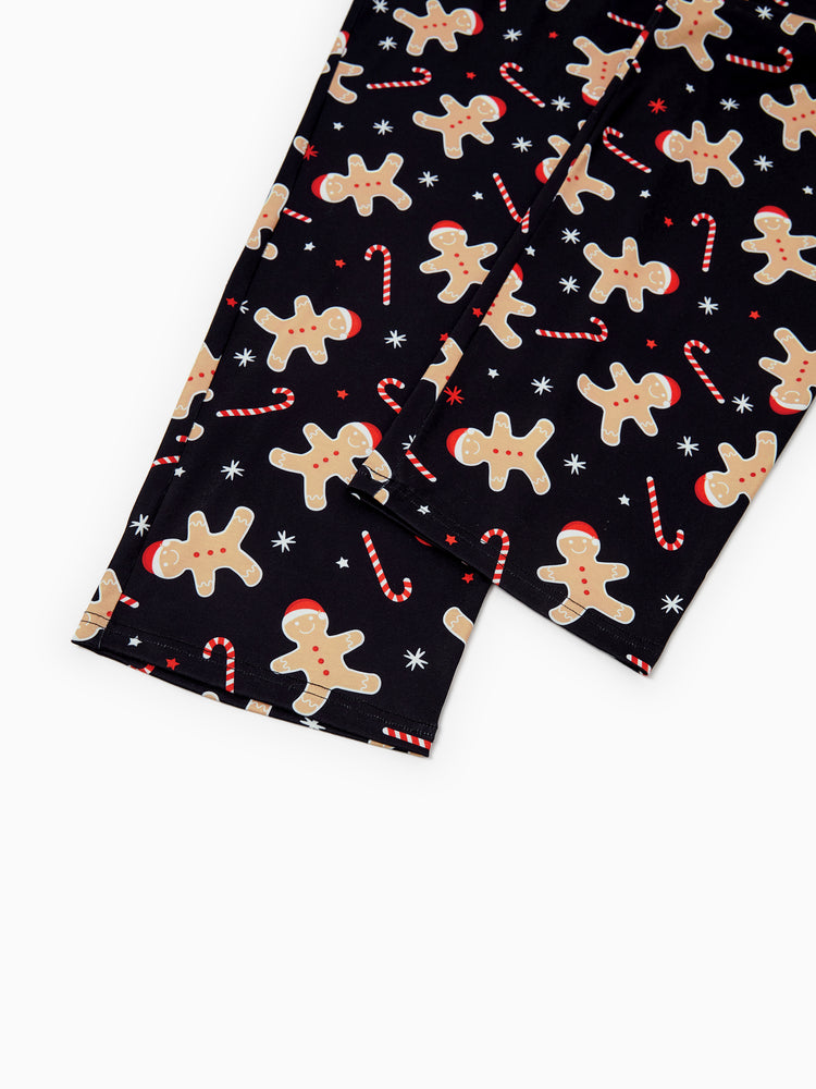 Ensemble pyjama de Noël assorti pour toute la famille, imprimé pain d'épices, noir, avec chaussettes de Noël noires