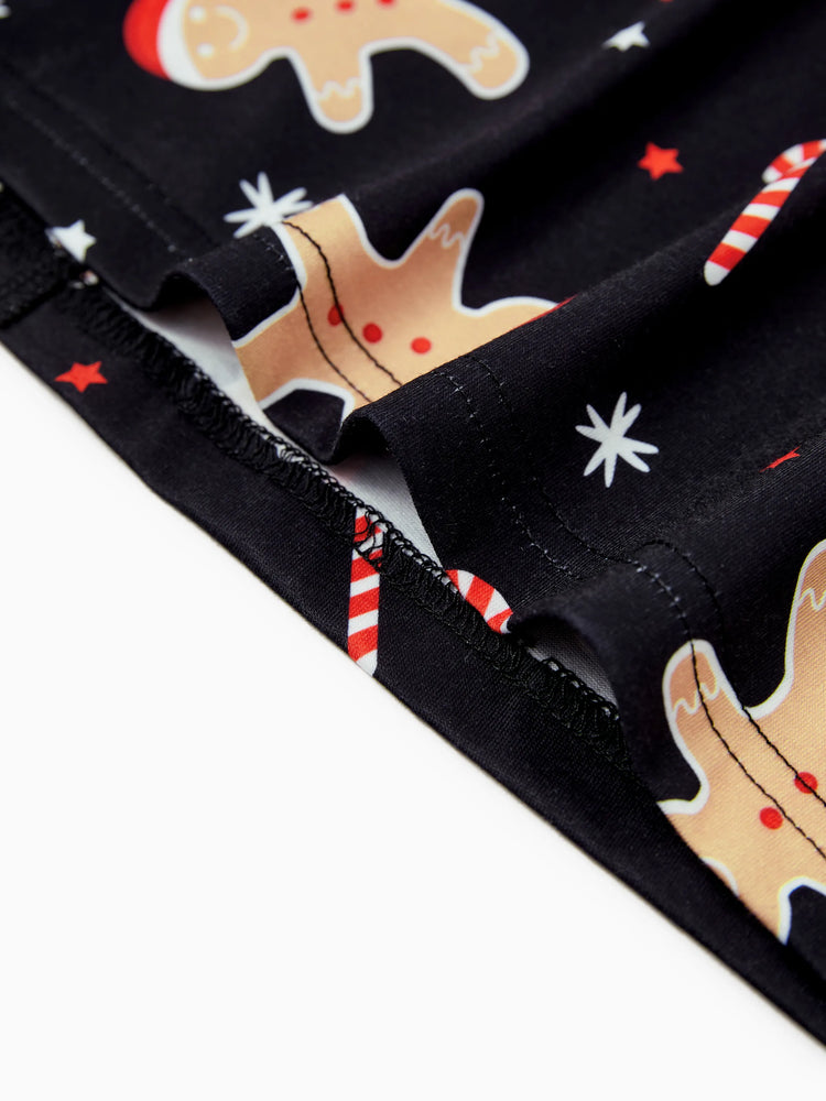 Ensemble pyjama de Noël assorti pour toute la famille, imprimé pain d'épices, noir, avec chaussettes de Noël noires