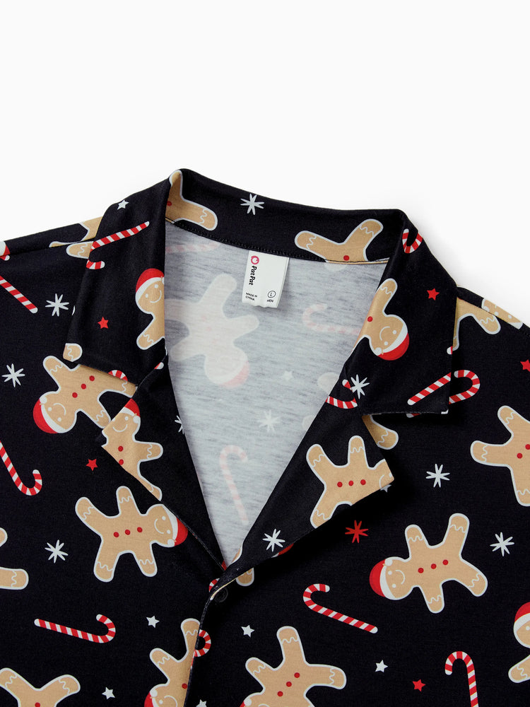 Ensemble pyjama de Noël assorti pour toute la famille, imprimé pain d'épices, noir, avec chaussettes de Noël noires