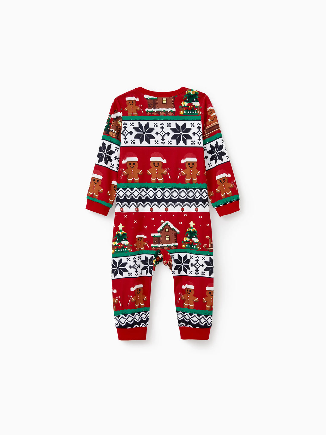 Ensemble pyjama de Noël assorti pour toute la famille, imprimé pain d'épices, manches longues et chaussettes de Noël rouges