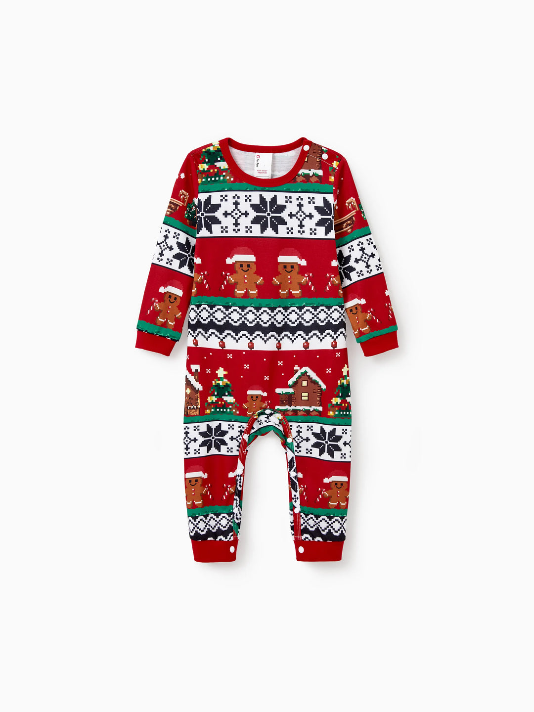 Ensemble pyjama de Noël assorti pour toute la famille, imprimé pain d'épices, manches longues et chaussettes de Noël rouges