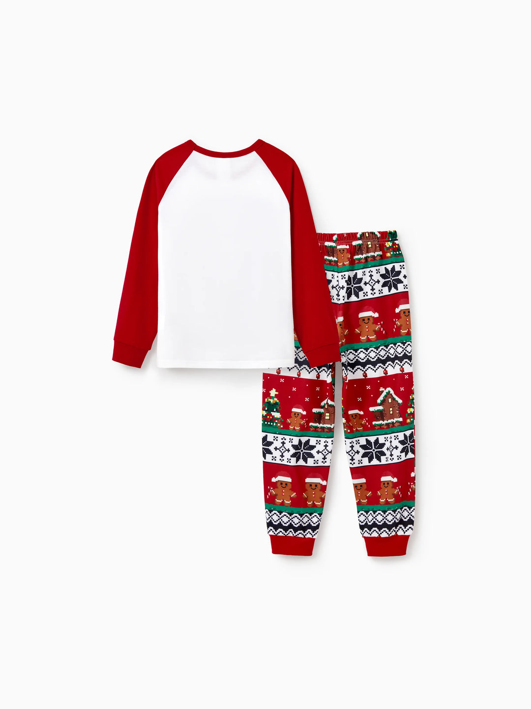 Ensemble pyjama de Noël assorti pour toute la famille, imprimé pain d'épices, manches longues et chaussettes de Noël rouges
