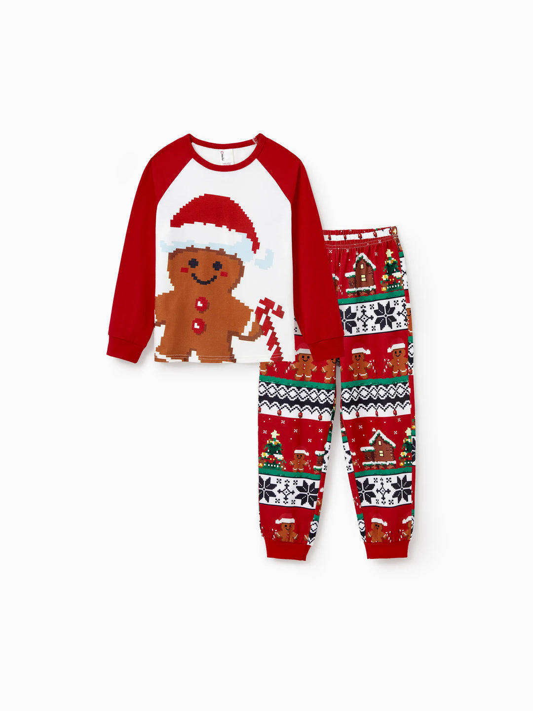 Ensemble pyjama de Noël assorti pour toute la famille, imprimé pain d'épices, manches longues et chaussettes de Noël rouges