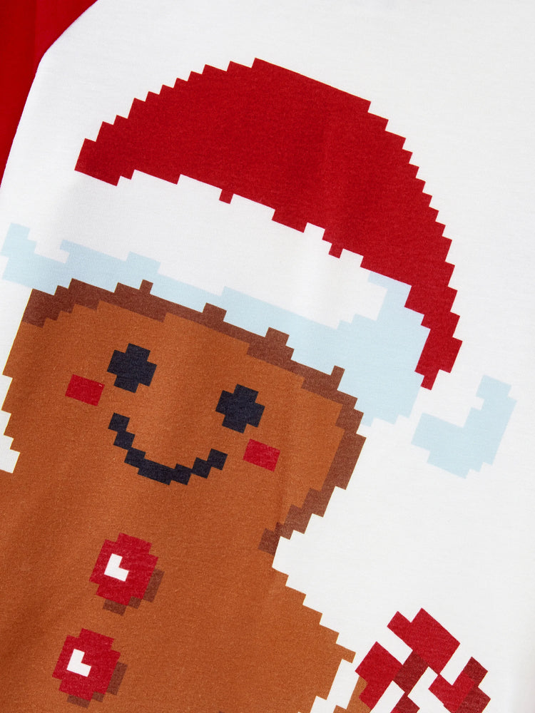 Christmas Matching Family Pajamas Set Gingerbread Print Long-sleeve PJS with Christmas Socks Red