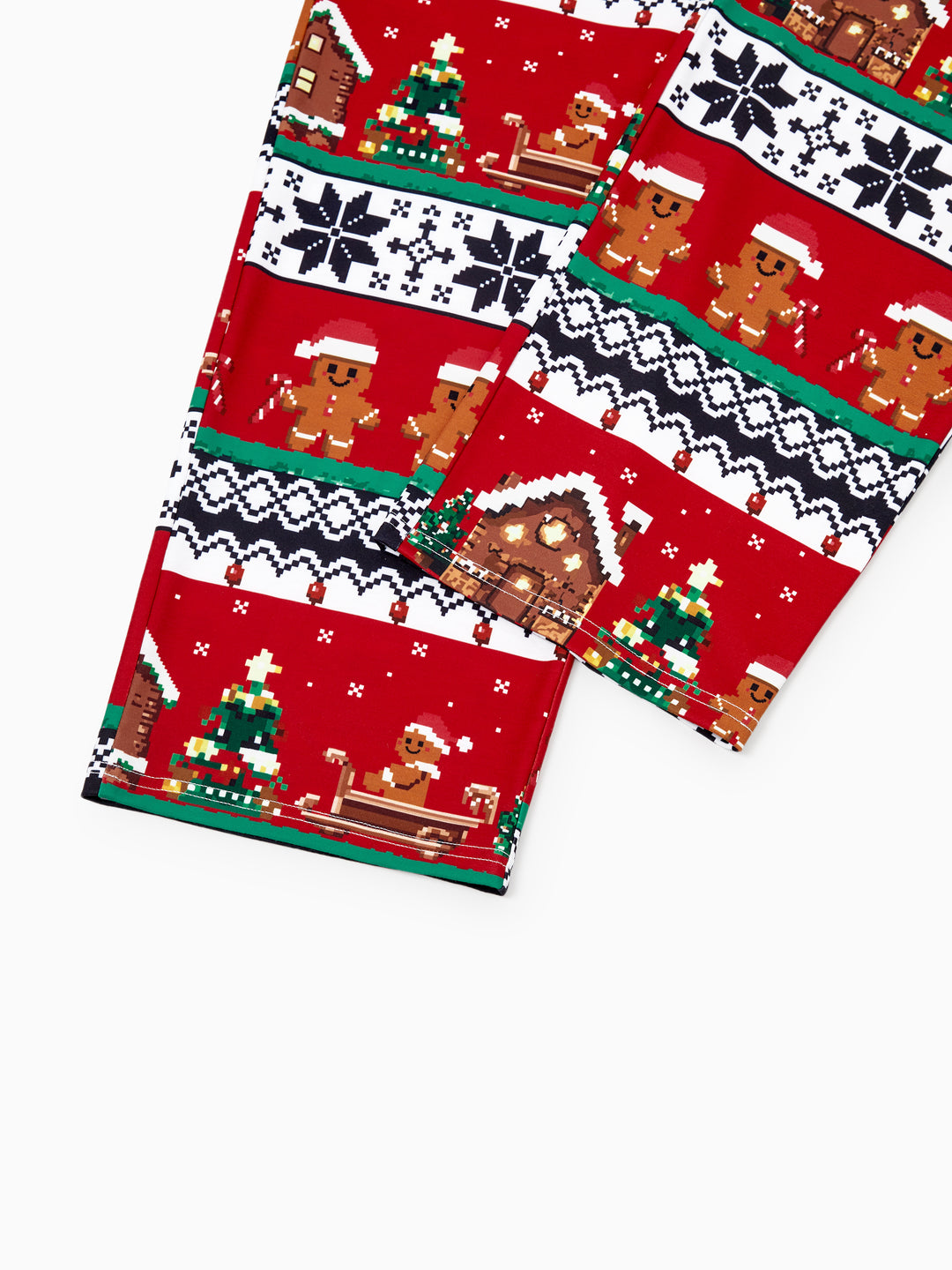 Ensemble pyjama de Noël assorti pour toute la famille, imprimé pain d'épices, manches longues et chaussettes de Noël rouges