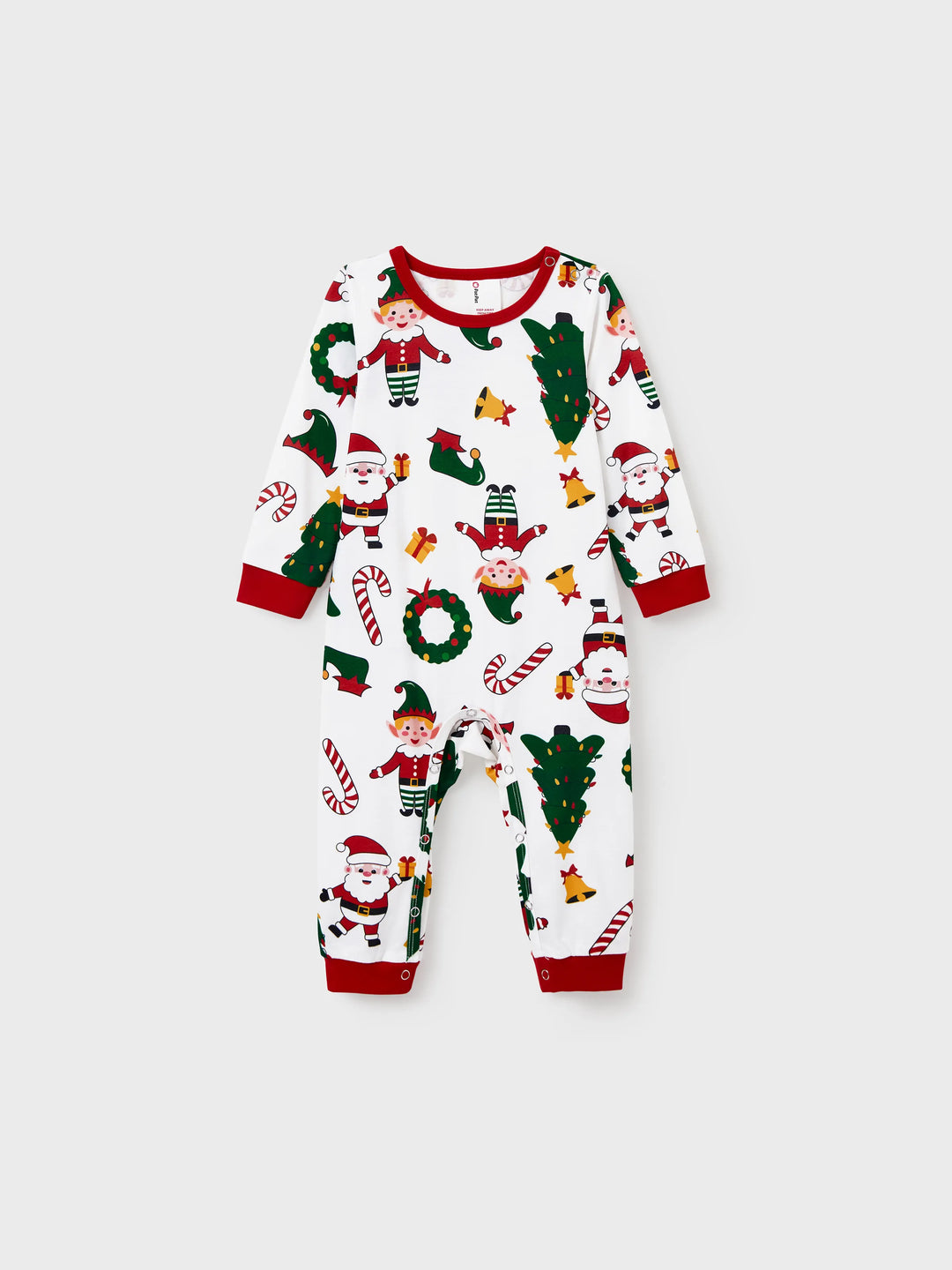 Conjunto de pijama familiar navideño a juego, con estampado de Papá Noel y árbol de Navidad, de manga larga y calcetines navideños, color blanco