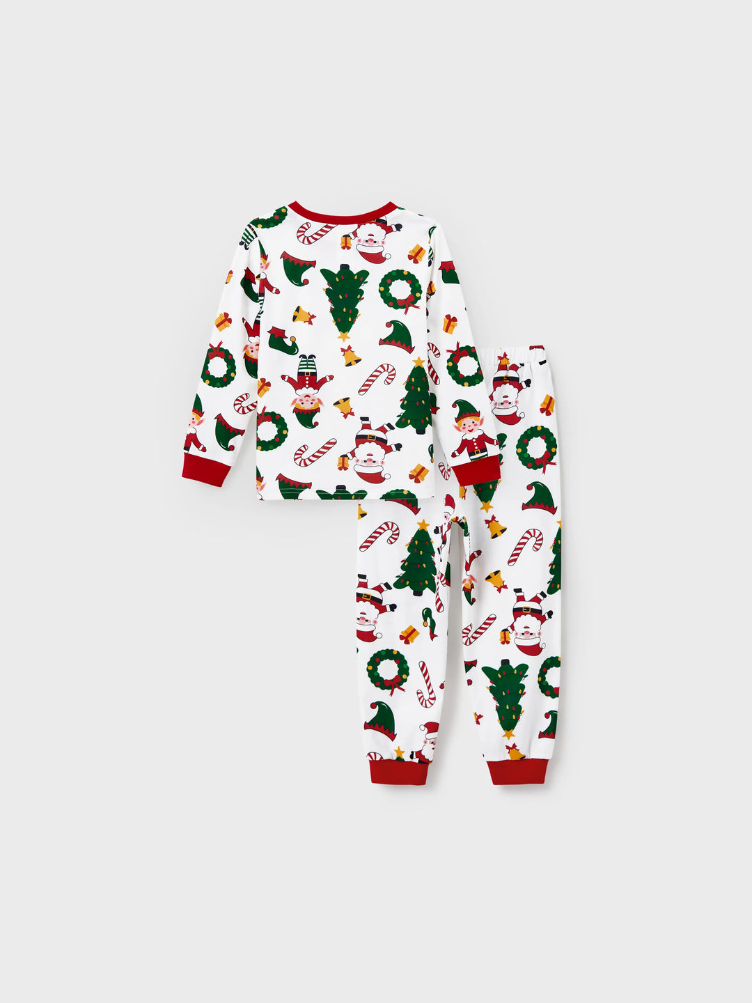 Conjunto de pijama familiar navideño a juego, con estampado de Papá Noel y árbol de Navidad, de manga larga y calcetines navideños, color blanco