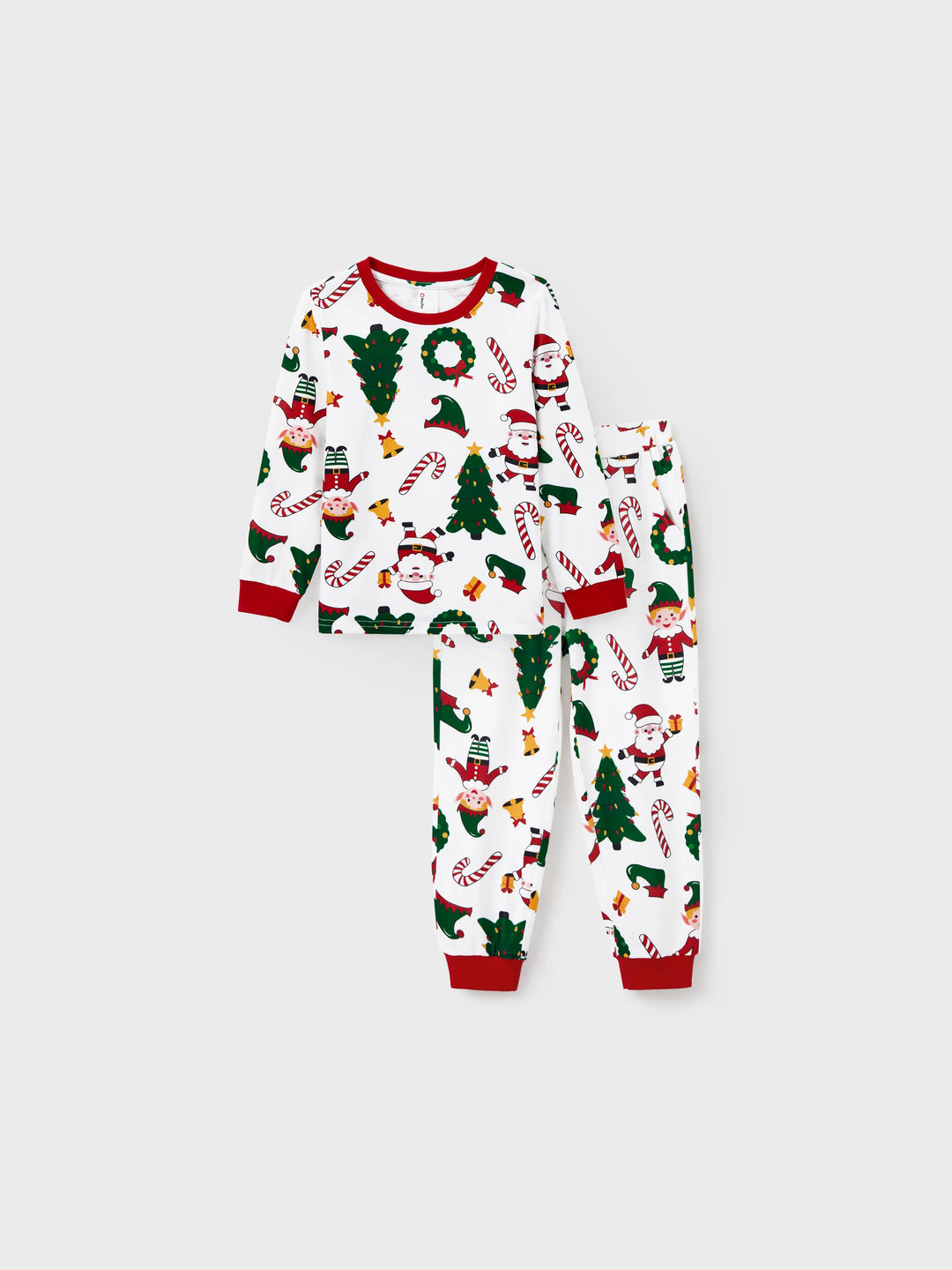 Conjunto de pijama familiar navideño a juego, con estampado de Papá Noel y árbol de Navidad, de manga larga y calcetines navideños, color blanco