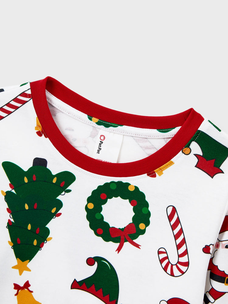 Ensemble pyjama de Noël assorti pour toute la famille, imprimé Père Noël et sapin de Noël, manches longues, avec chaussettes de Noël blanches