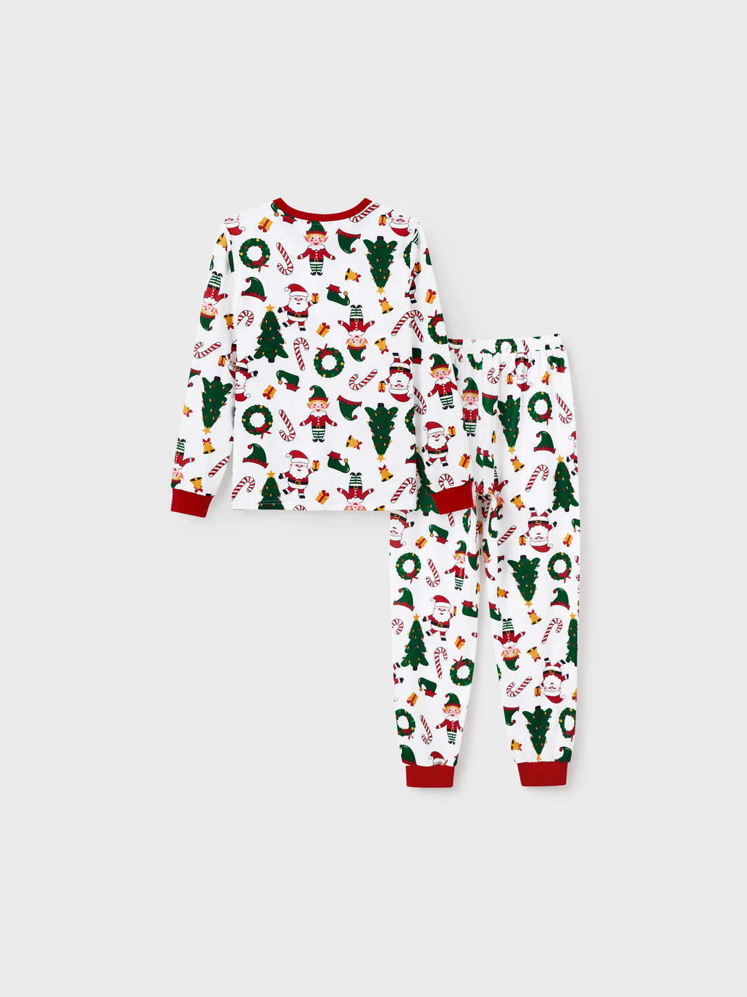 Conjunto de pijama familiar navideño a juego, con estampado de Papá Noel y árbol de Navidad, de manga larga y calcetines navideños, color blanco