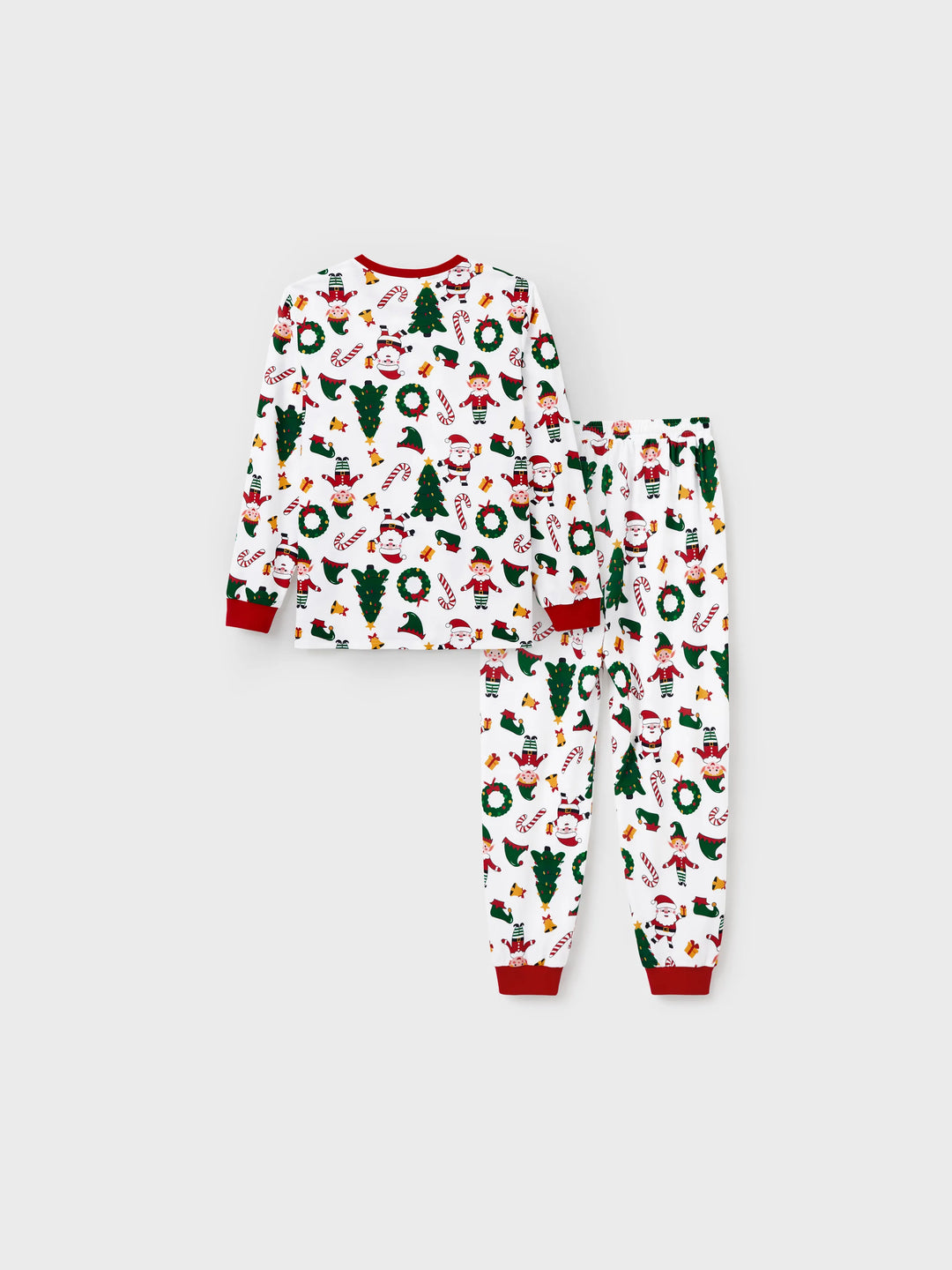 Conjunto de pijama familiar navideño a juego, con estampado de Papá Noel y árbol de Navidad, de manga larga y calcetines navideños, color blanco