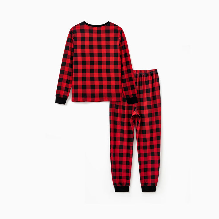 Christmas Matching Family Pajamas Set Allover Red Grid Print Long-sleeve PJS with Christmas Socks Red