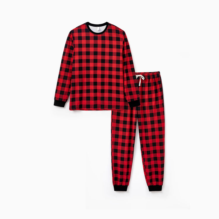 Christmas Matching Family Pajamas Set Allover Red Grid Print Long-sleeve PJS with Christmas Socks Red
