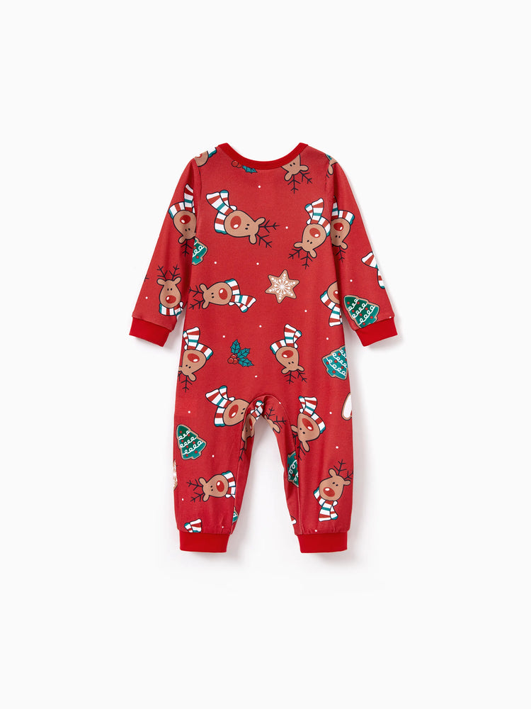 Christmas Matching Family Pajamas Set Cute Reindeer Print Long-sleeve Red PJS with Christmas Socks Red
