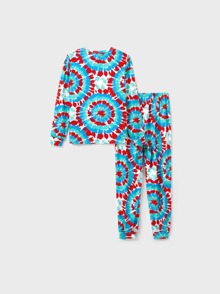Christmas Matching Family Pajamas Set Christmas ELF Print Tie Dye Long-sleeve PJS with Christmas Socks Multi-color