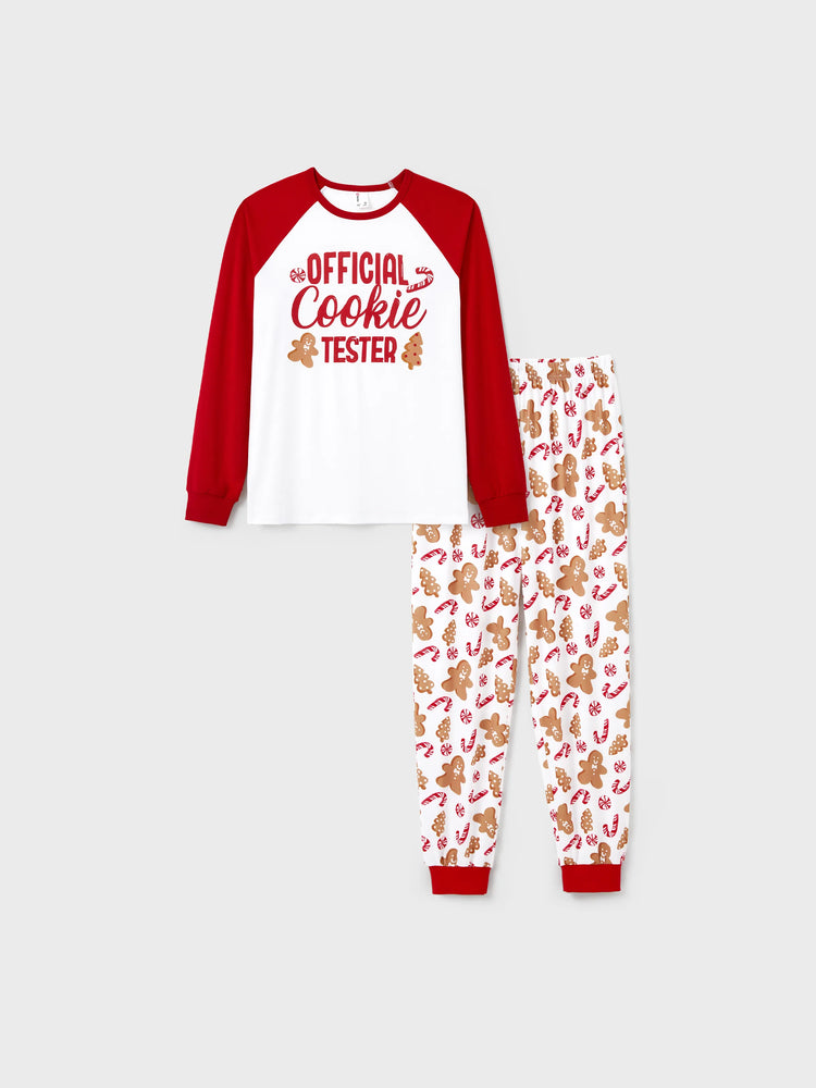 Ensemble pyjama de Noël assorti pour toute la famille, imprimé pain d'épices et cannes de bonbon, avec chaussettes de Noël rouges