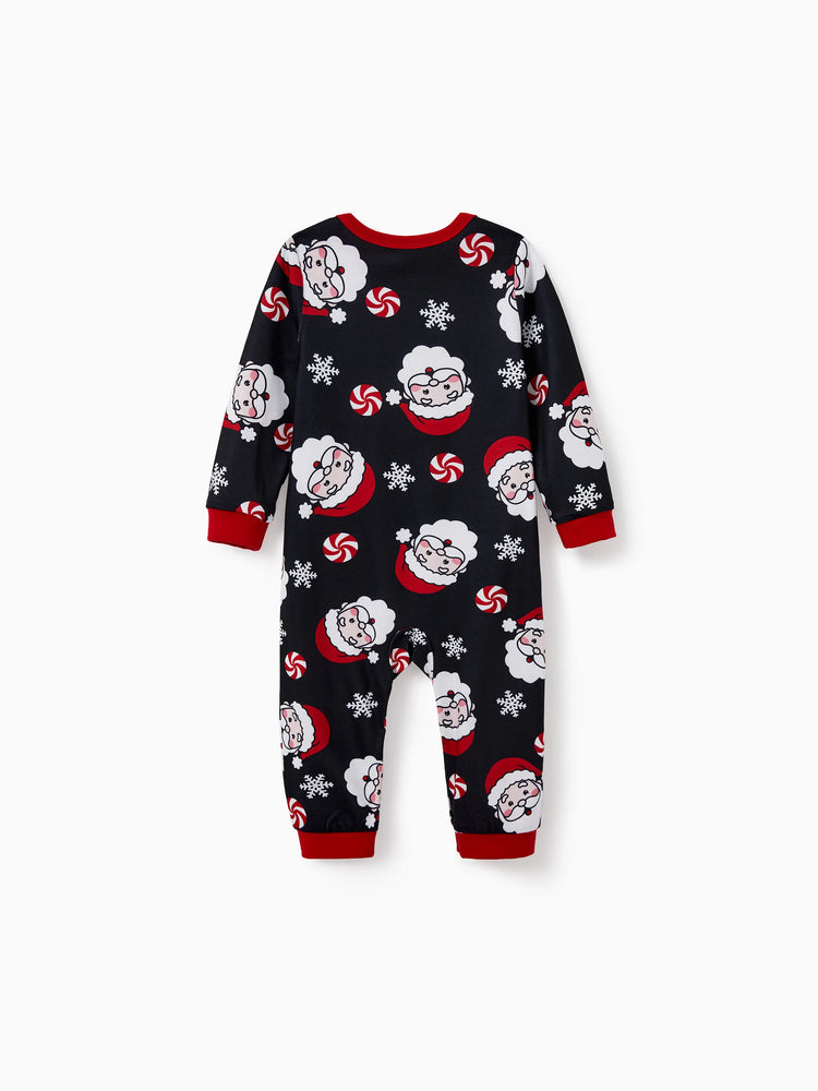 Christmas Matching Family Pajamas Set Cartoon Christmas Claus Print Long-sleeve PJS with Christmas Socks Black