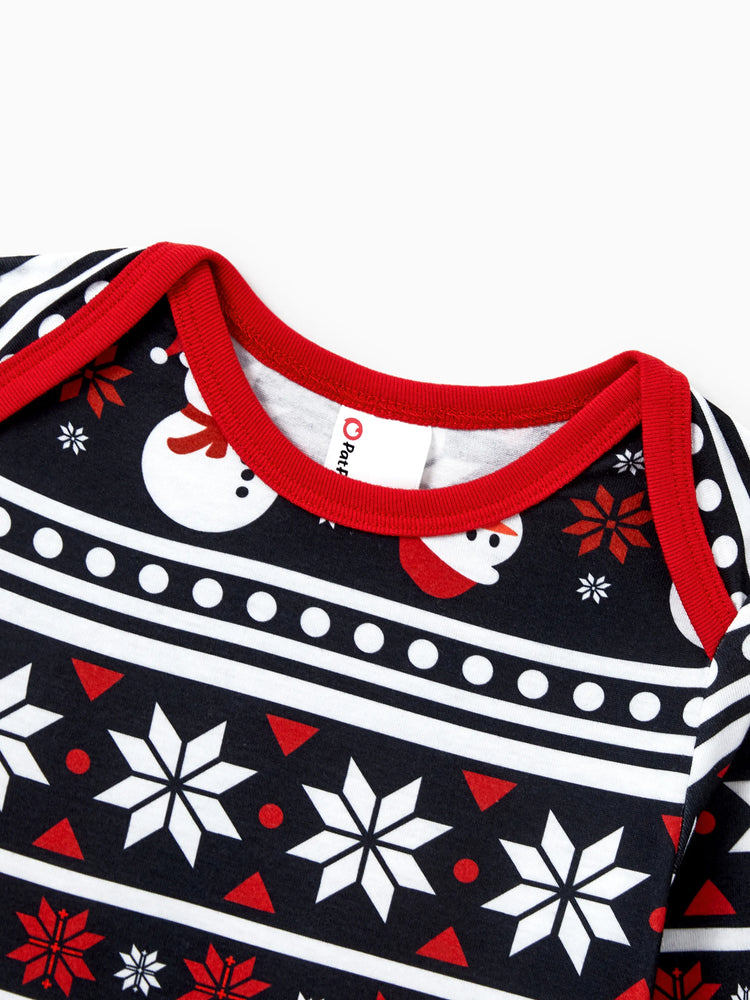Ensemble pyjama de Noël assorti pour toute la famille, imprimé bonhomme de neige et sapin de Noël, noir, avec chaussettes de Noël noires