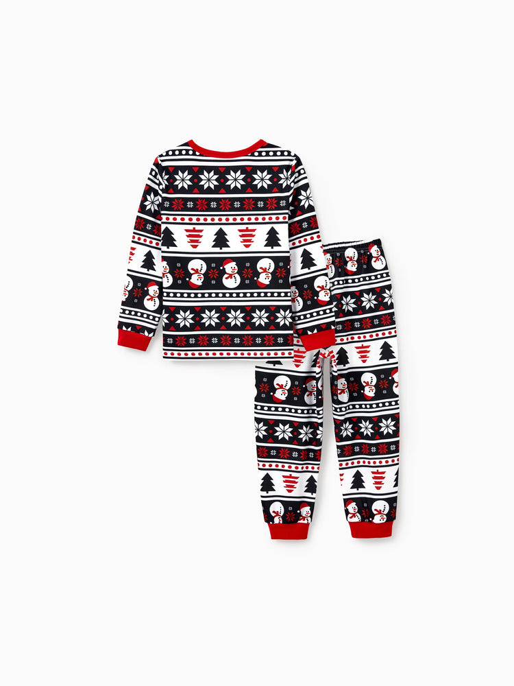 Ensemble pyjama de Noël assorti pour toute la famille, imprimé bonhomme de neige et sapin de Noël, noir, avec chaussettes de Noël noires