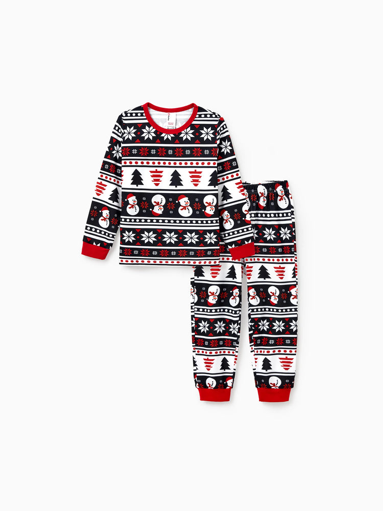 Ensemble pyjama de Noël assorti pour toute la famille, imprimé bonhomme de neige et sapin de Noël, noir, avec chaussettes de Noël noires