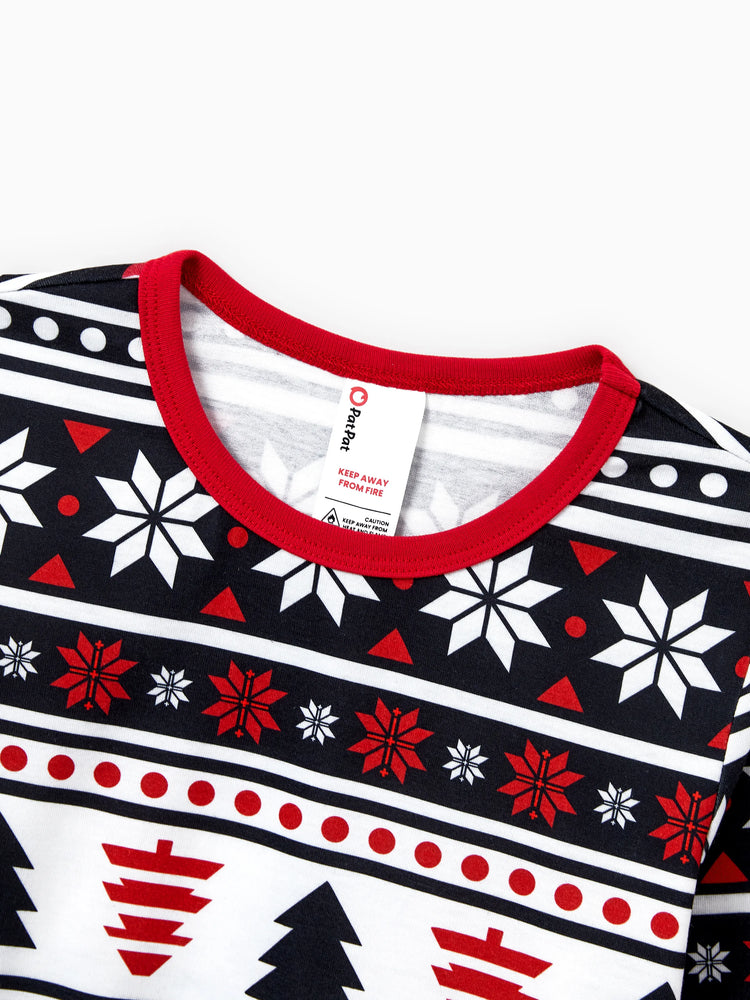 Ensemble pyjama de Noël assorti pour toute la famille, imprimé bonhomme de neige et sapin de Noël, noir, avec chaussettes de Noël noires