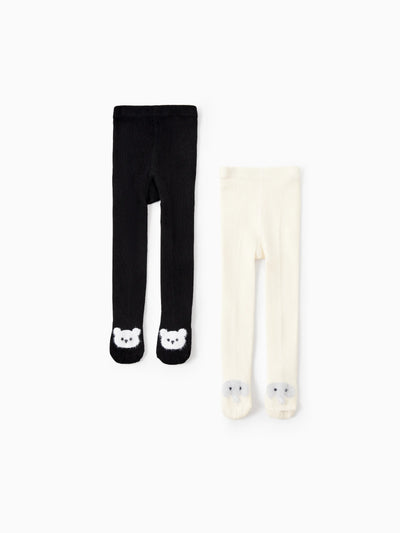 Lot de 2 paires de chaussettes brodées pour bébé/petite fille, noires et blanches
