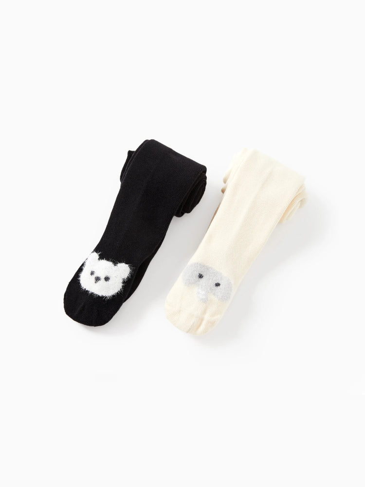 Lot de 2 paires de chaussettes brodées pour bébé/petite fille, noires et blanches