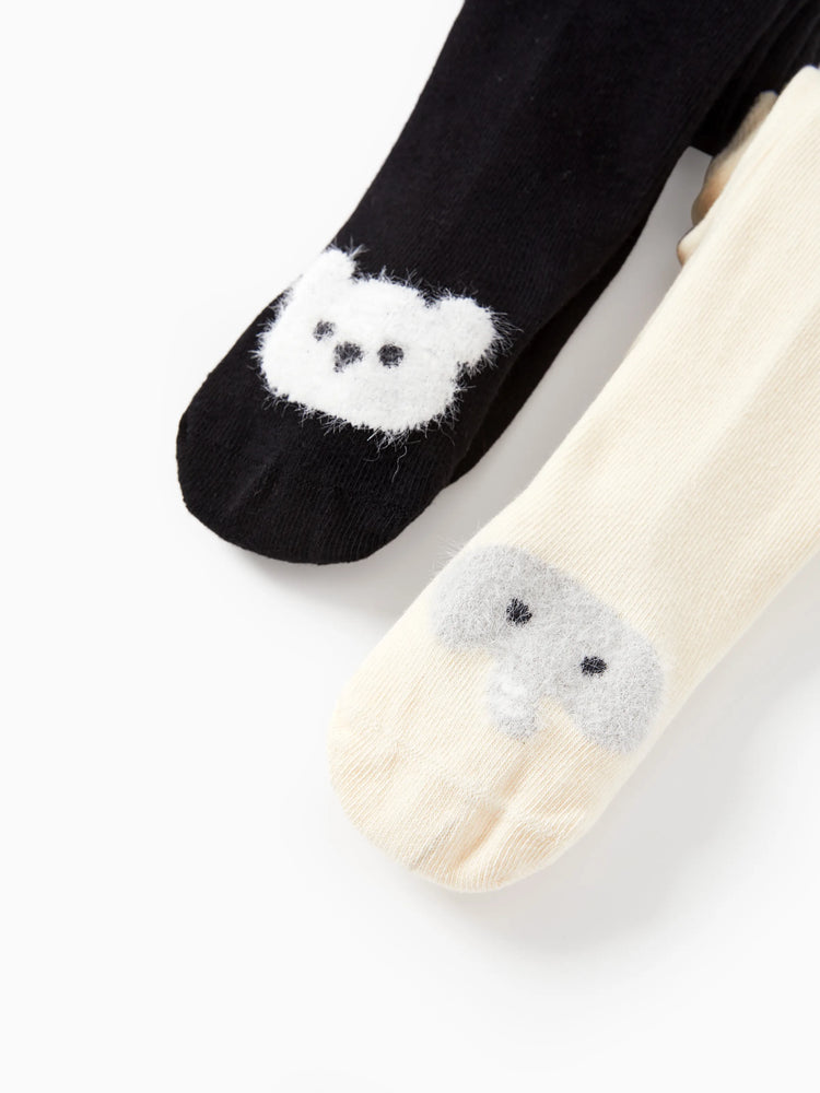 Lot de 2 paires de chaussettes brodées pour bébé/petite fille, noires et blanches