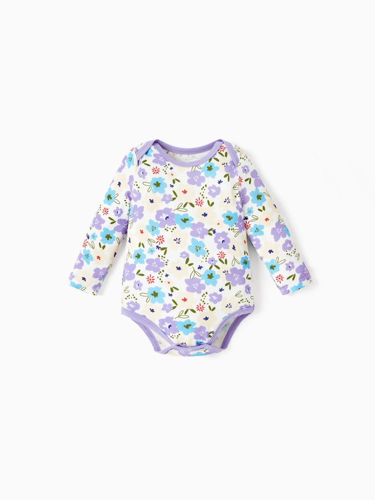 Bamboo Baby Bodysuits 2-piece Flora Long Sleeve Rompers for Baby Girls Infant Purple