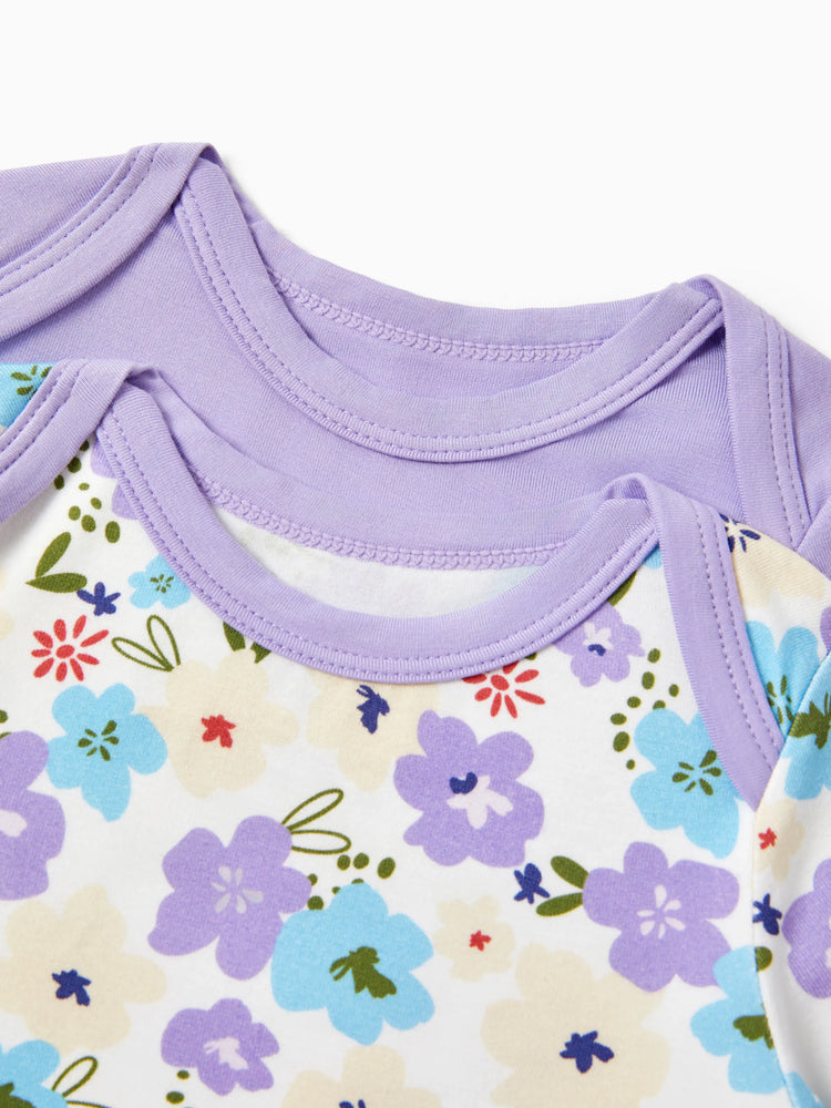 Bamboo Baby Bodysuits 2-piece Flora Long Sleeve Rompers for Baby Girls Infant Purple