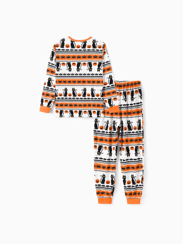Pyjama d'Halloween Pixel-art imprimé citrouille/araignée, ensemble de pyjama familial assorti orange