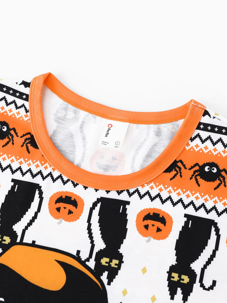Pyjama d'Halloween Pixel-art imprimé citrouille/araignée, ensemble de pyjama familial assorti orange