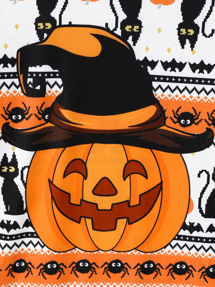 Pyjama d'Halloween Pixel-art imprimé citrouille/araignée, ensemble de pyjama familial assorti orange