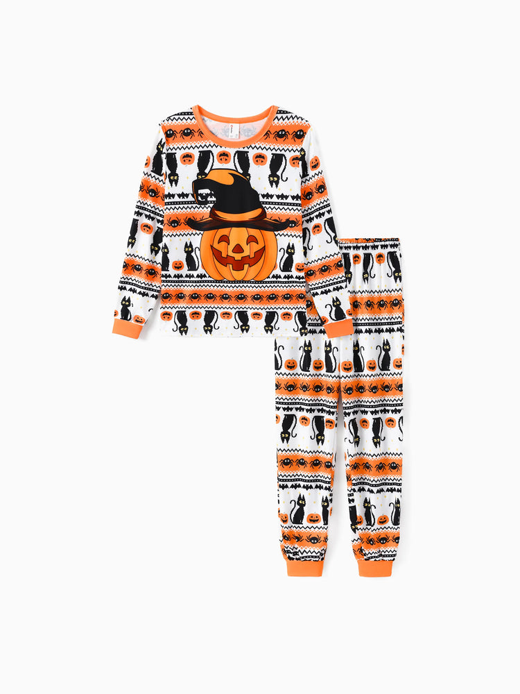 Pyjama d'Halloween Pixel-art imprimé citrouille/araignée, ensemble de pyjama familial assorti orange