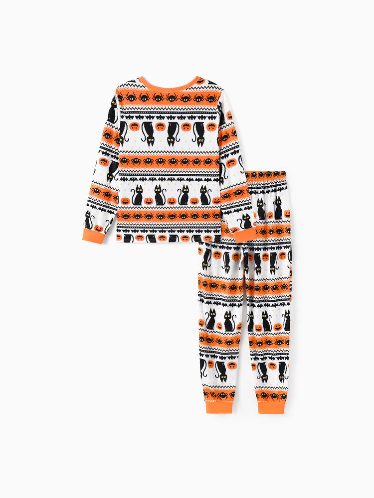Pyjama d'Halloween Pixel-art imprimé citrouille/araignée, ensemble de pyjama familial assorti orange